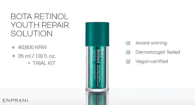 ENPRANI Bota Retinol Youth Repair Solution, 35ml, priced at 40,800 KRW.