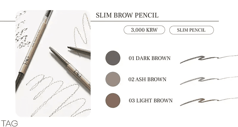 TAG Daiso eyebrow pencil 3 colors: dark brown, ash brown, and light brown