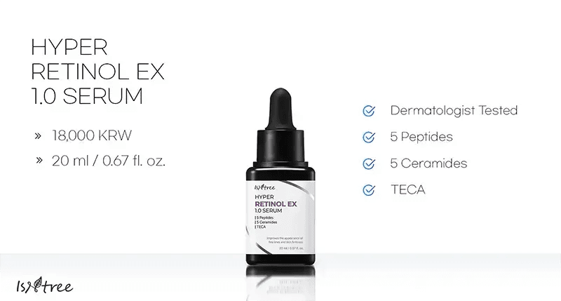 ISNTREE Hyper Retinol EX 1.0 Serum, 20ml, priced at 18,000 KRW.