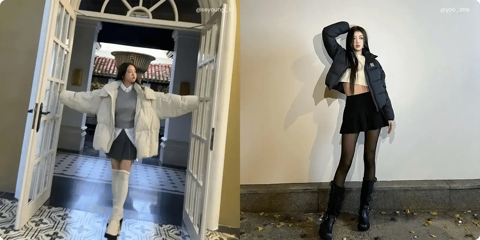 Korean winter fashion ideas with pleated mini skirts