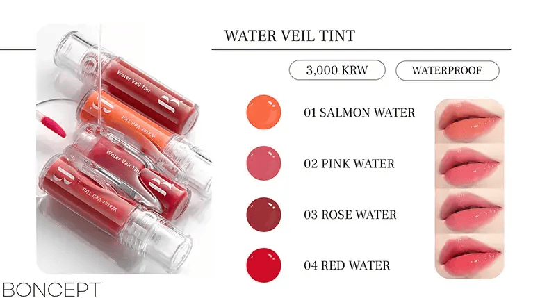 Boncept Daiso water tint 4 colors: salmon, pink, rose, and red