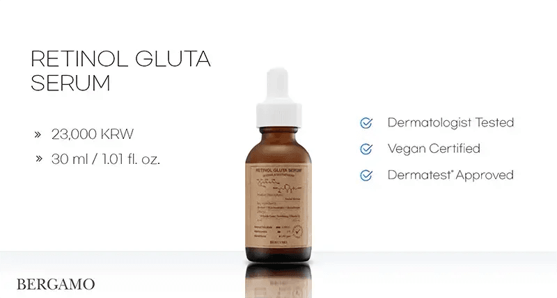 BERGAMO RETINOL GLUTA SERUM, 30ml, priced at 23,000 KRW.